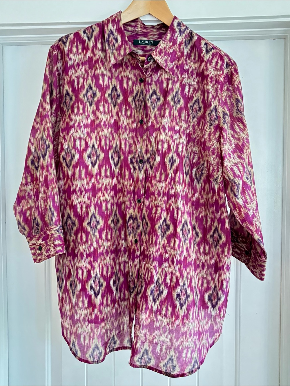 Lauren Ralph Lauren Magenta and Cream Ikat Button-Up Shirt 2X